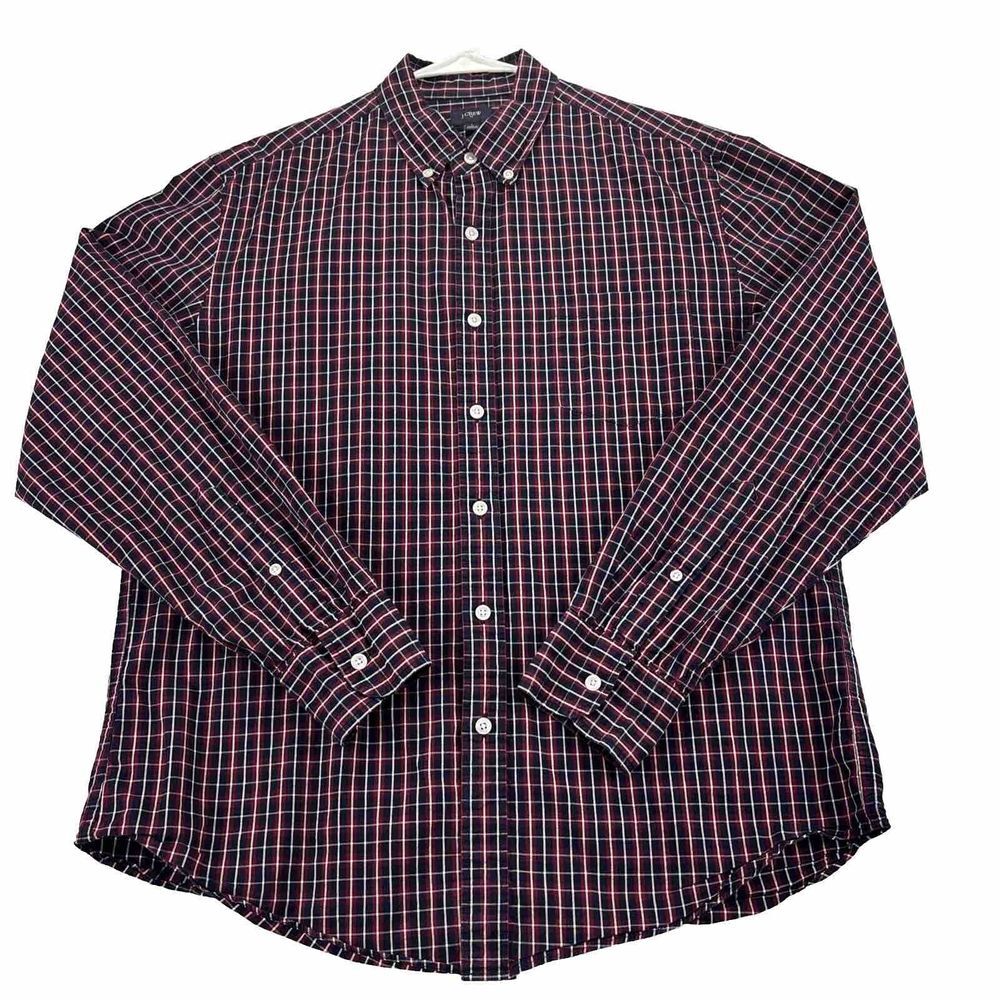J. Crew Men's Red and Blue Plaid Casual Button Down Shirt
